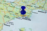 Blue pin pointing on barcelona in map