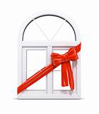 Plastic window with red ribbon gift