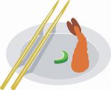 Shrimp and chopstick
