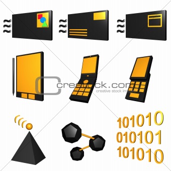 Telecommunications Mobile Industry Icons Set - Black Orange