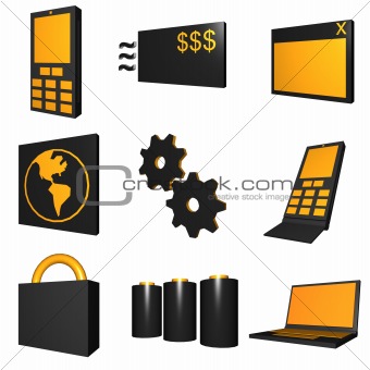Telecommunications Mobile Industry Icons Set - Black Orange
