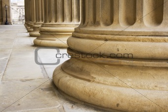 Row of neoclassical pillars at St Georges Hall, Liverpool, UK Built in 1854