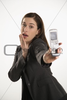Woman and cell phone.