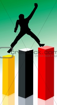 man climbing three graphical blocks