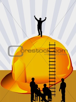 men near a  hardhat with climbing ladder