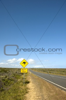Kangaroo Sign by an Australian bush road