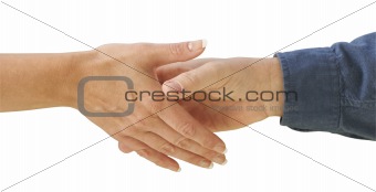 Man and woman shaking hands.