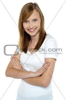 Fashionable young girl in pristine white t-shirt