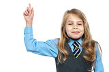 Charming school girl with raised arm