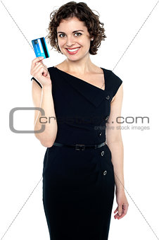 Gorgeous pretty lady holding up cash card