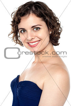 Side profile of a sexy smiling model