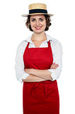 Smiling caucasian woman as restaurant chef