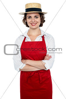 Smiling caucasian woman as restaurant chef