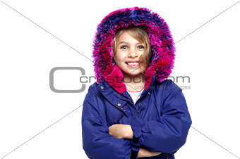 Excited young girl in winter wear