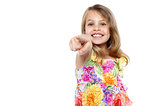 Cute girl kid pointing at you