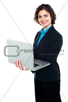Female manager working on laptop