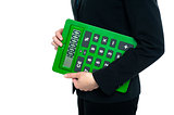 Cropped image of a woman holding calculator