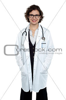 Pretty female doctor on white background