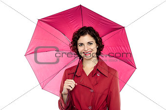 Cute lady with an umbrella on white background