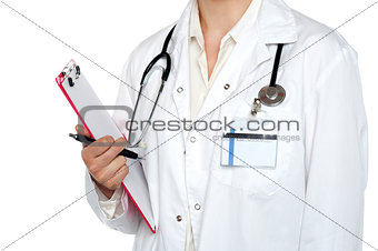 Cropped image of medical expert holding clipboard
