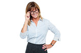 Cheerful corporate lady adjusting her spectacles