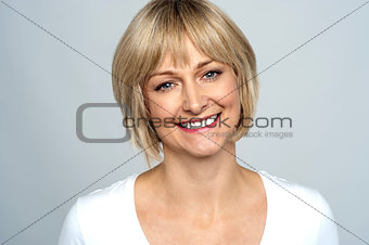 Portrait of a smiling middle aged caucasian woman