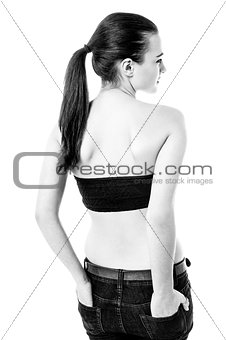 Girl in strapless attire looking sideways