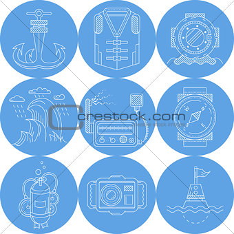 Blue round marine vector icons