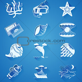 White underwater vector icons
