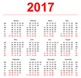 2017 Calendar template. Vertical weeks. First day Monday