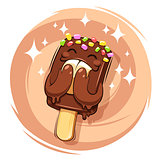 Happy Cartoon Chocolate Ice Cream on Round Frame