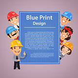 Builders Presenting Blue Print Poster