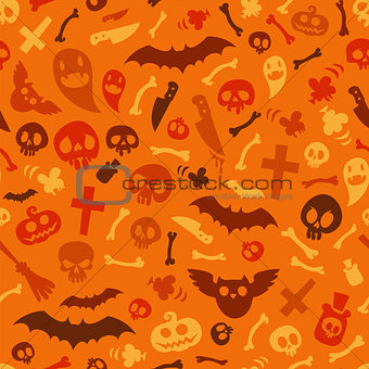 Halloween Symbols Seamless Pattern Orange