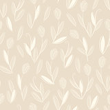 Clear floral white on beige seamless pattern
