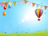 spring landscape with air balloon and bunting