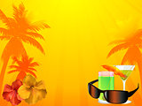 summer background with drinks sunglasses