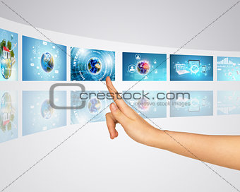 Connect different network devices. Finger presses one of virtual screens