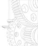 Reducer consisting of gears, bearings and shafts. Close-up