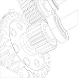 Wire-frame gears with bearings and shafts. Close-up