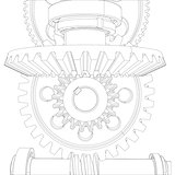 Gears with bearings and shafts. Close-up