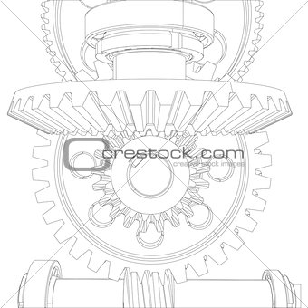Gears with bearings and shafts. Close-up