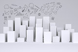 White cubes with business sketches