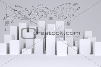 White cubes with business sketches