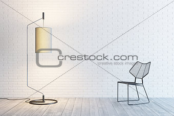 modern interior of the room with floor lamp and chair