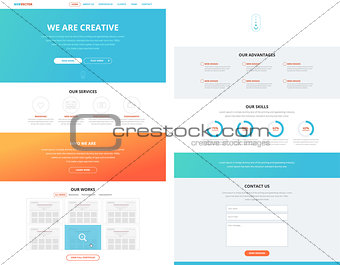 One page flat website design template concept