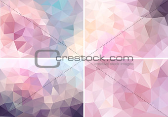 pastel pink low poly backgrounds, vector set