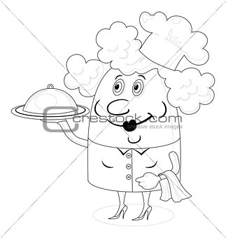 Cook woman with tray, contour