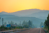 Morning view of the road and the mountains