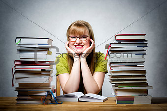 happy female student with books