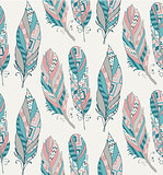 Hand Drawn Pattern with Tribal Feathers